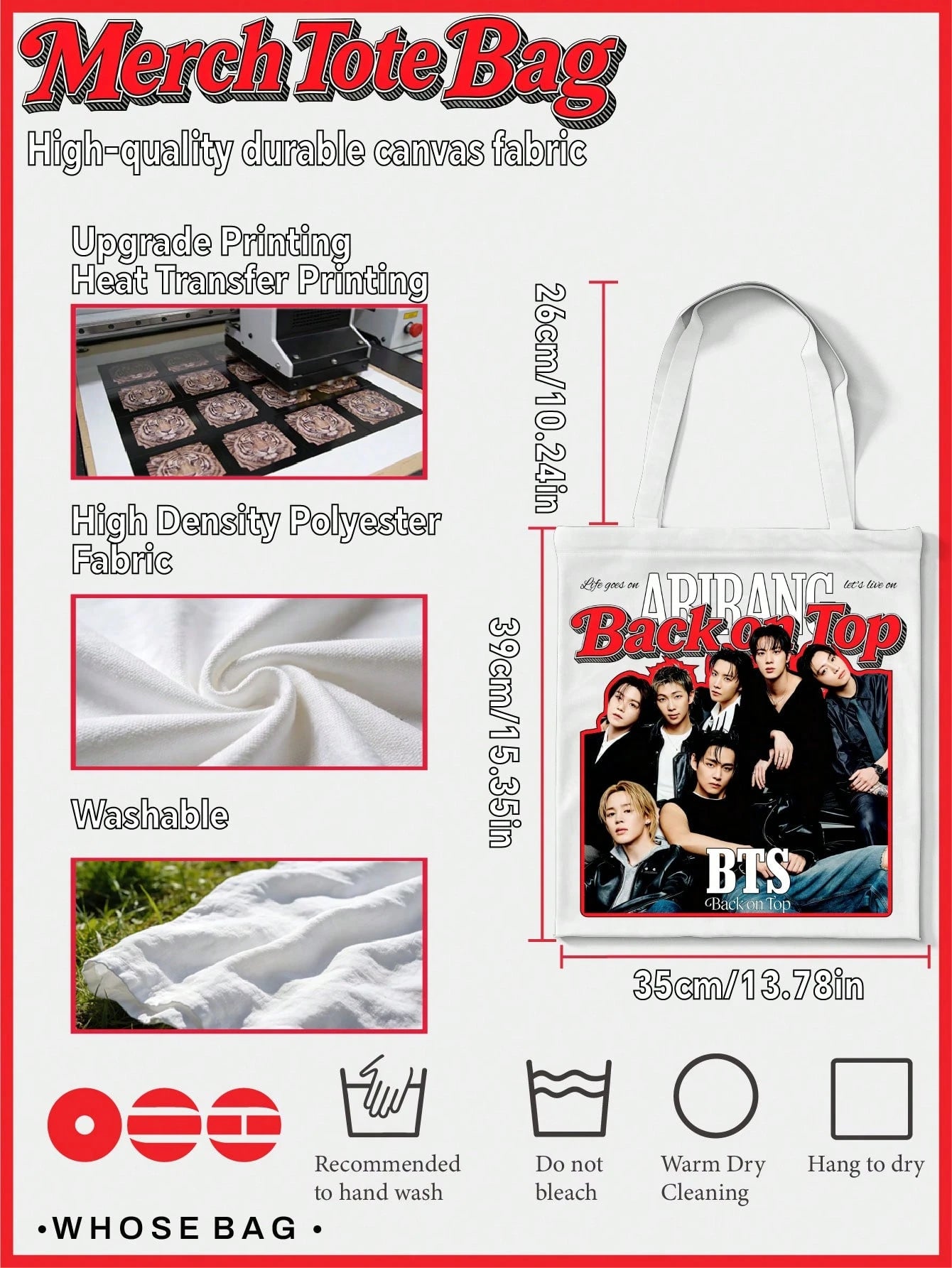 B-TS ARIRANG Tote Bags, J-H, V, JK Double-Sided Printed B-TS "Back On Top" ARIRANG Group Portrait Pattern Open-Top Casual Tote Bag, Suitable For ARMY Daily Use, Christmas Birthday Gift