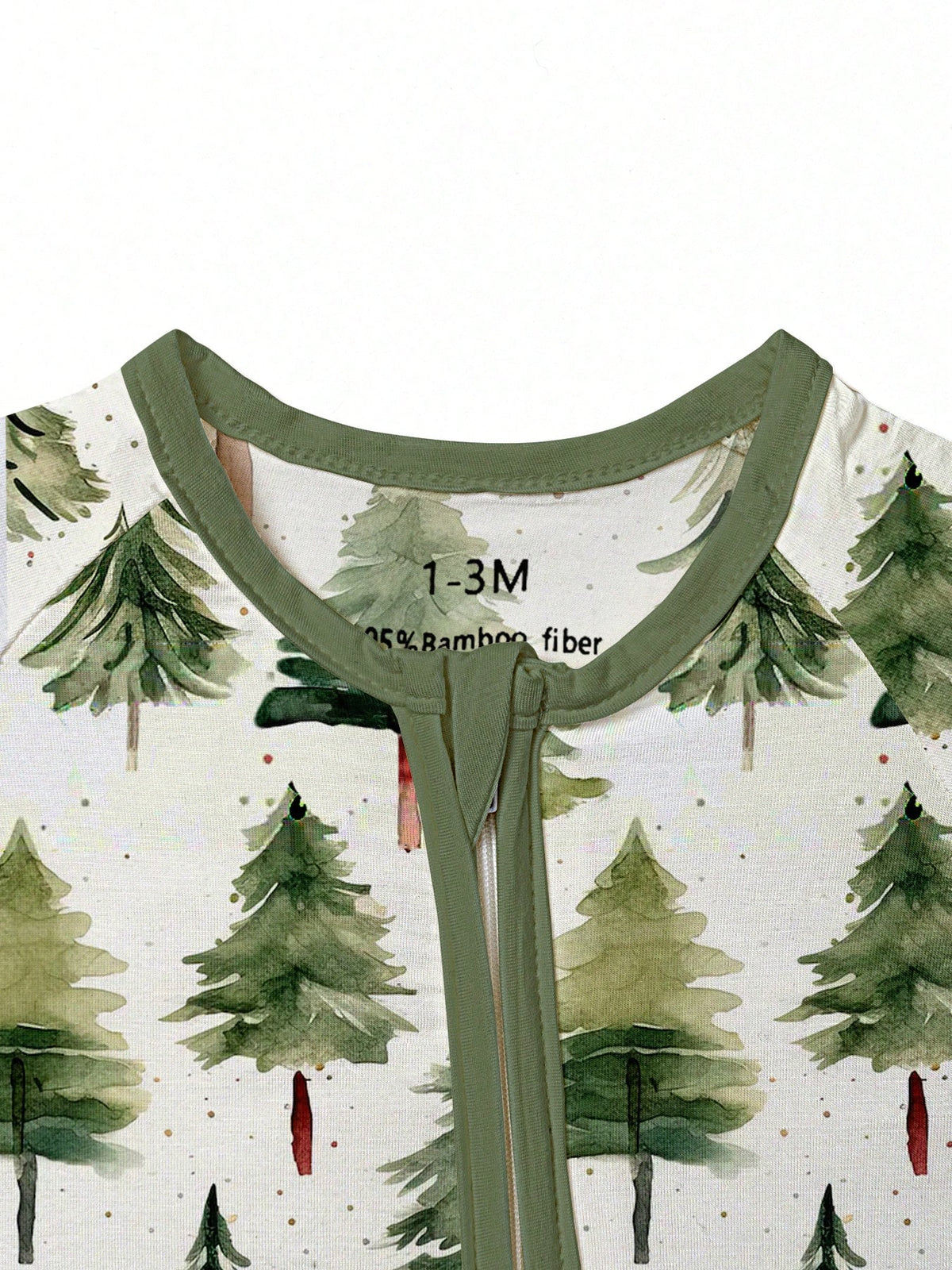 Baby Bamboo Fiber Zip-Up, Pine Print Romper, All-Season Knit Fabric Skinny Fit With Zipper Detail, Boy Baby Clothes, Perfect For Outdoor Christmas Gift.