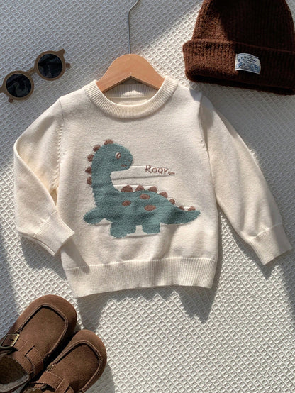 Baby Boy Autumn/Winter Casual Dinosaur Sweater, Cute Sweater, Infant Sweater, White Sweater