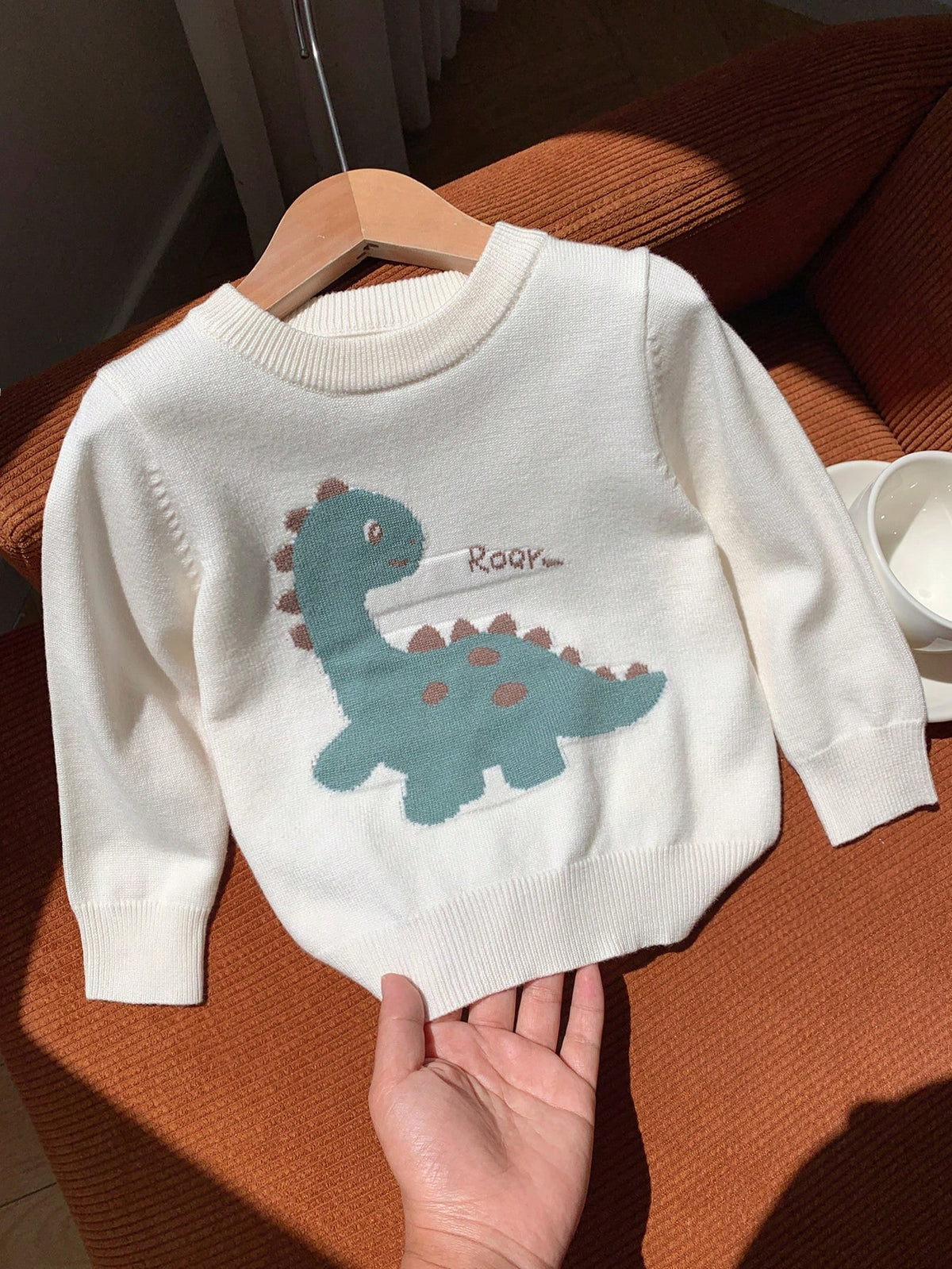Baby Boy Autumn/Winter Casual Dinosaur Sweater, Cute Sweater, Infant Sweater, White Sweater