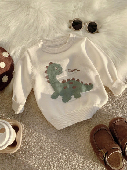 Baby Boy Autumn/Winter Casual Dinosaur Sweater, Cute Sweater, Infant Sweater, White Sweater