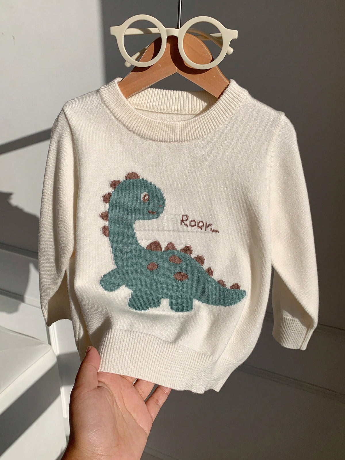 Baby Boy Autumn/Winter Casual Dinosaur Sweater, Cute Sweater, Infant Sweater, White Sweater