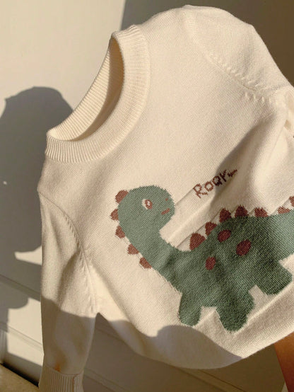 Baby Boy Autumn/Winter Casual Dinosaur Sweater, Cute Sweater, Infant Sweater, White Sweater