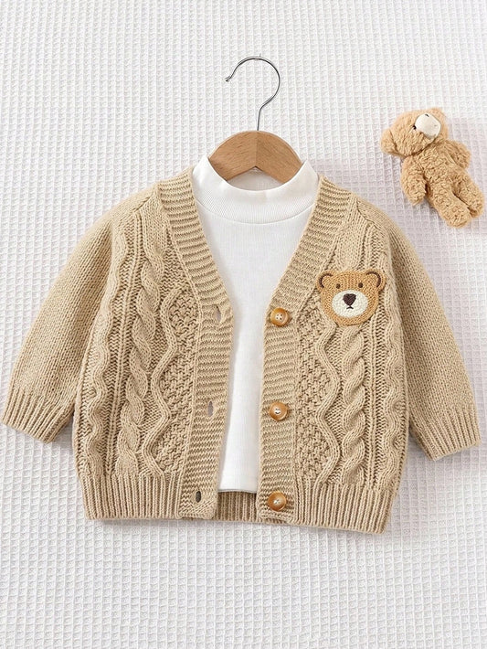 Baby Boy Baby Boy Bear Pattern V-Neck Long Sleeve Sweater Cardigan Baby Sweater Fall And Winter Back To School Clothes