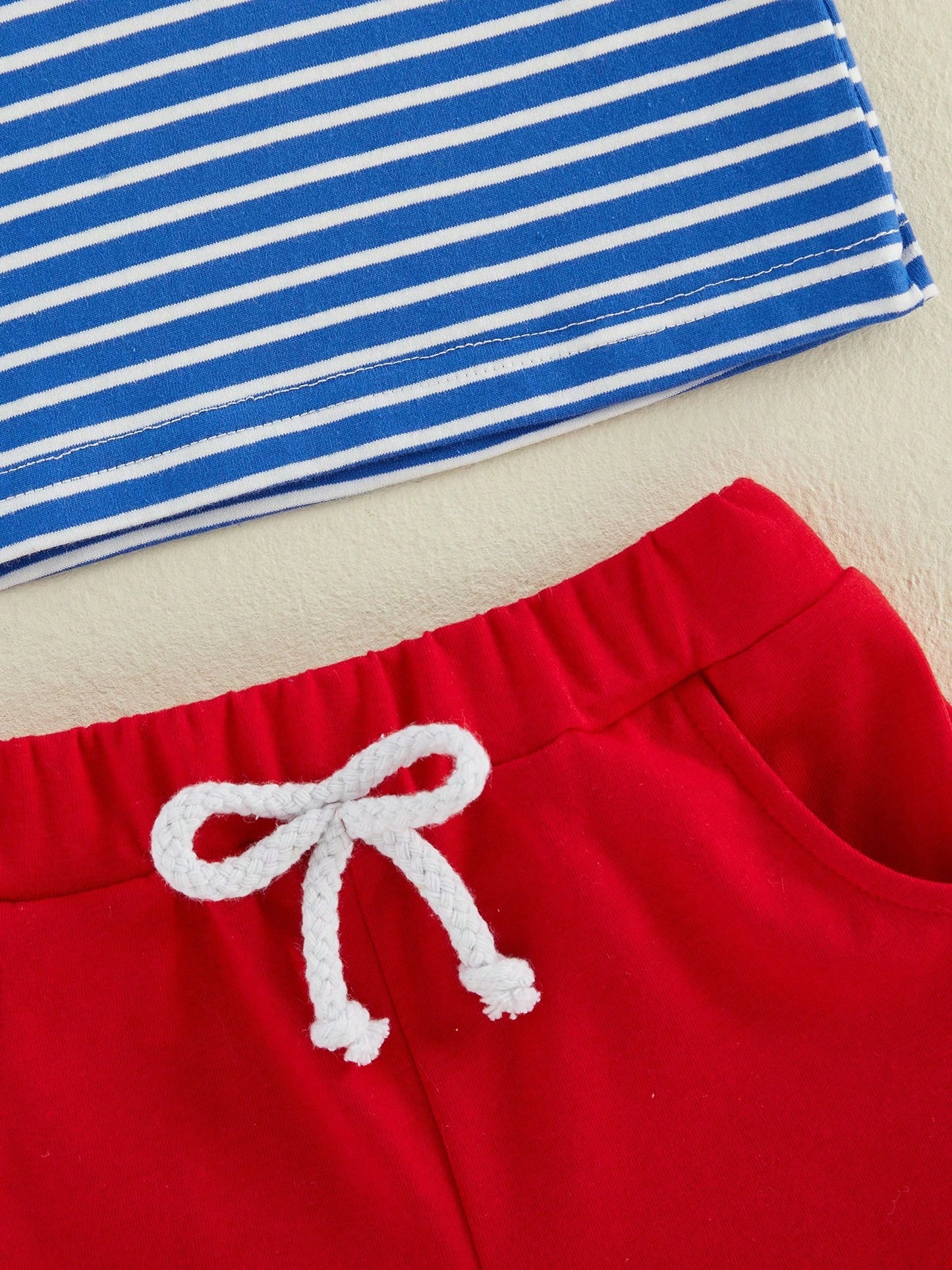 Baby Boy Back To School Outfit Striped Short Sleeve T Shirt With Apple Pencil Embroidery And Red Shorts 2Pcs Summer Set Back To School