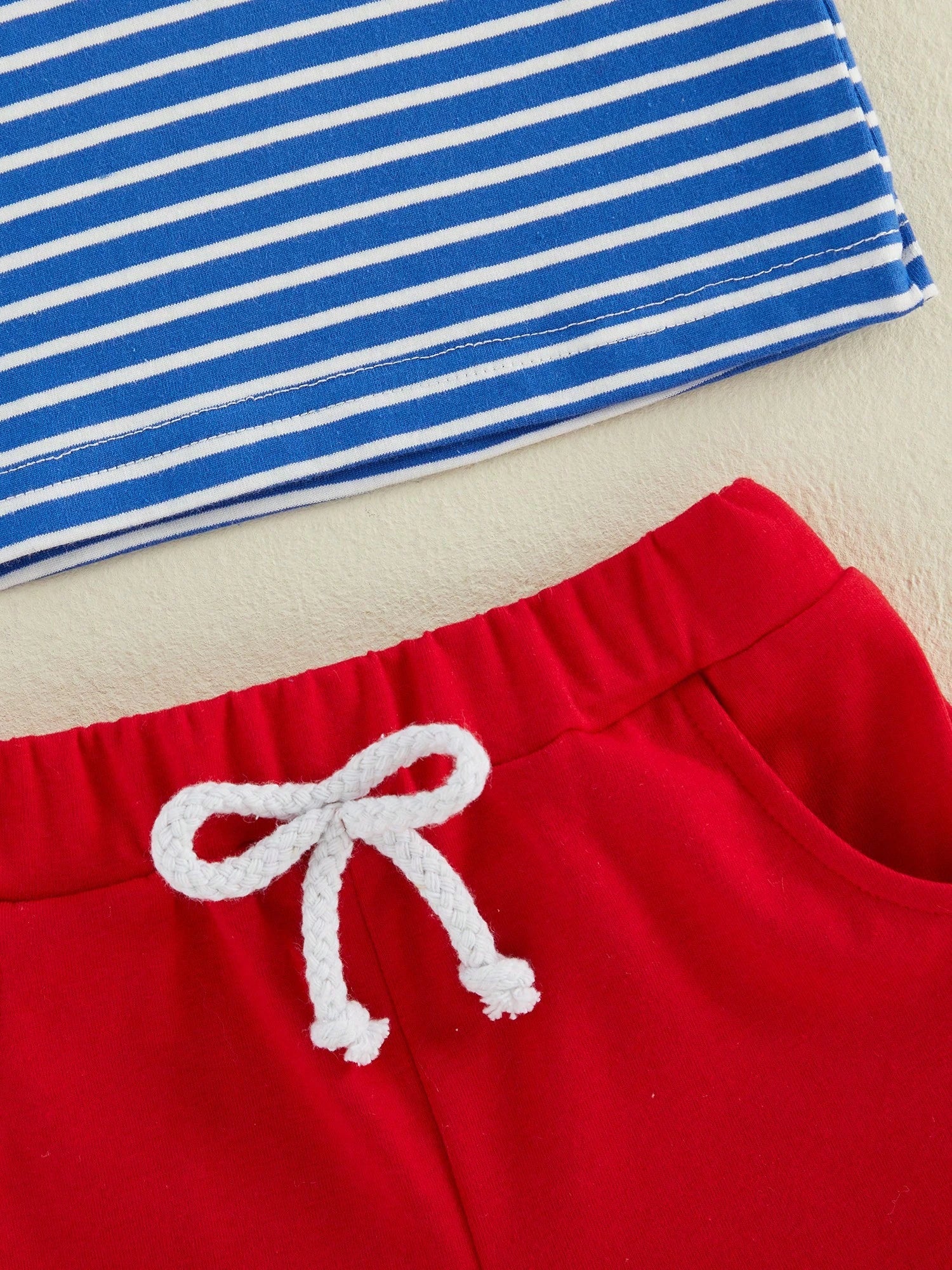 Baby Boy Back To School Outfit Striped Short Sleeve T Shirt With Apple Pencil Embroidery And Red Shorts 2Pcs Summer Set Back To School
