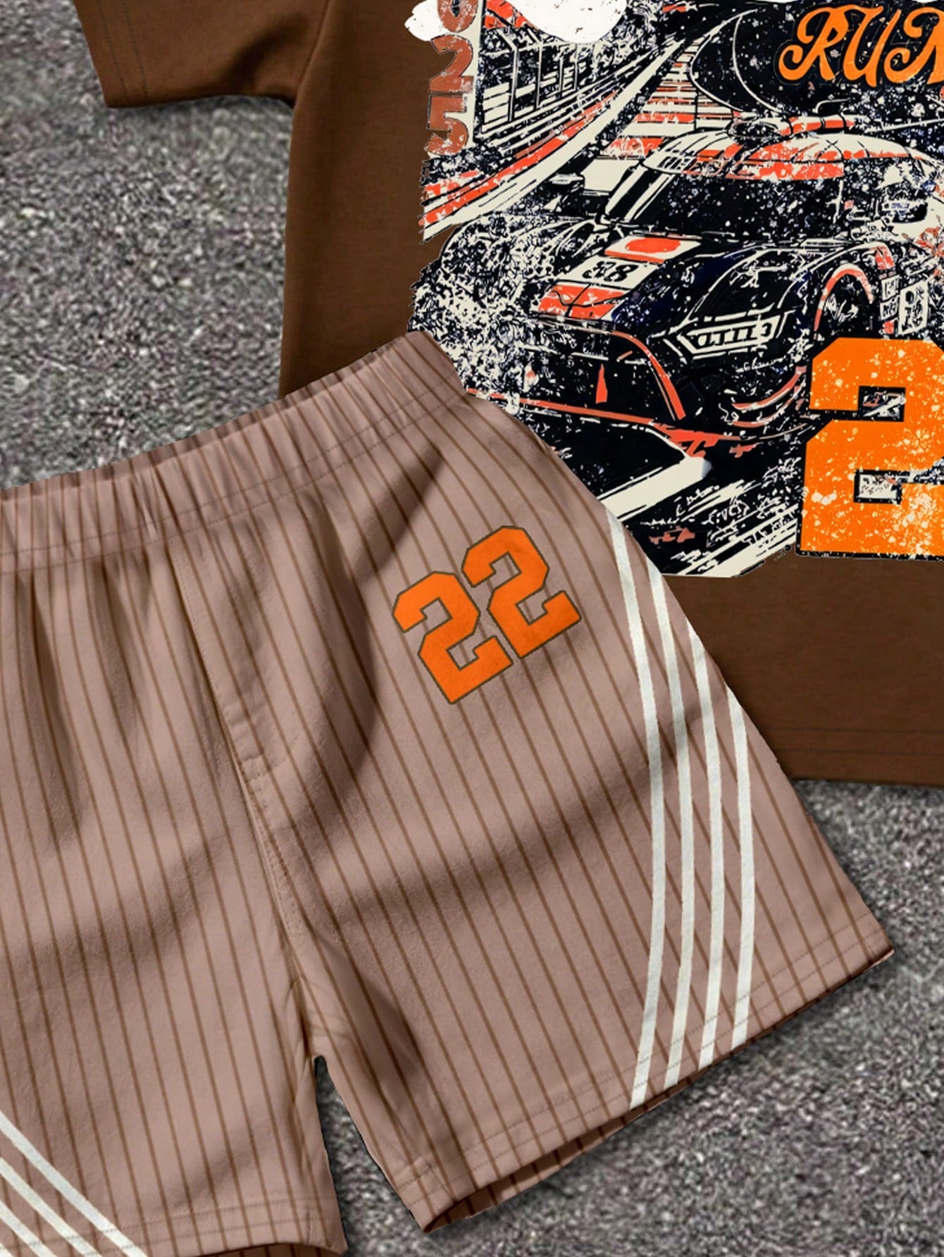 Baby Boy Casual Minimalist Round Neck Letter & Number Print Short Sleeve T-Shirt And Shorts Set, Suitable For Summer