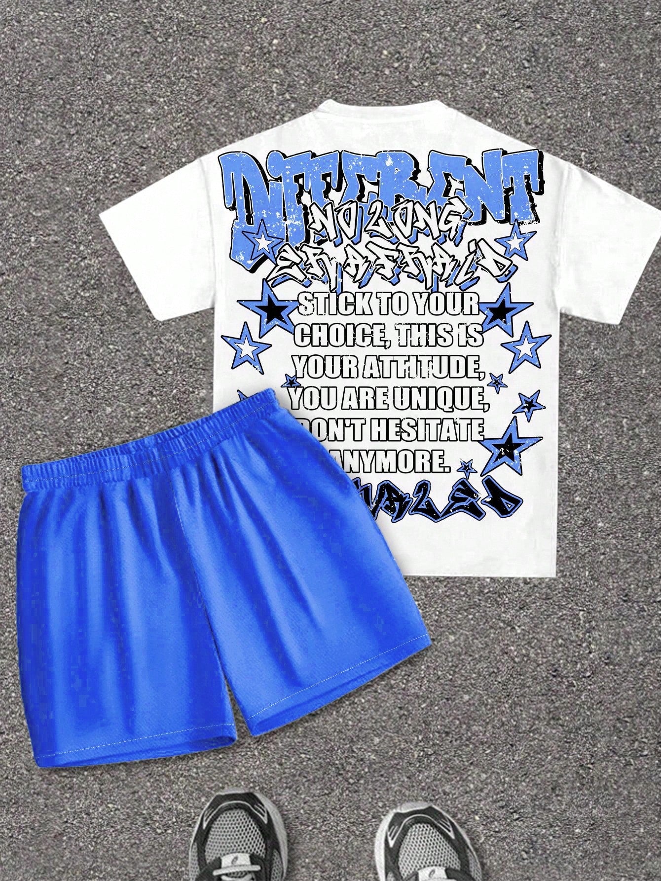Baby Boy Casual Minimalist Round Neck Letter & Number Print Short Sleeve T-Shirt And Shorts Set, Suitable For Summer