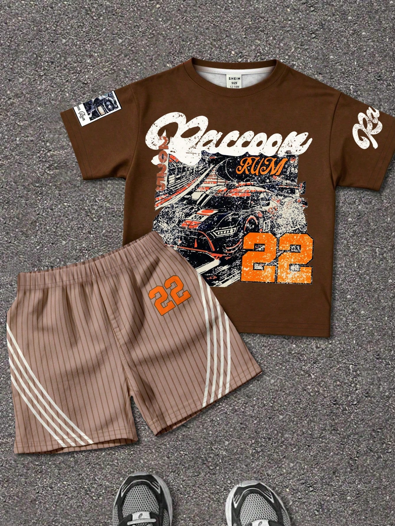 Baby Boy Casual Minimalist Round Neck Letter & Number Print Short Sleeve T-Shirt And Shorts Set, Suitable For Summer