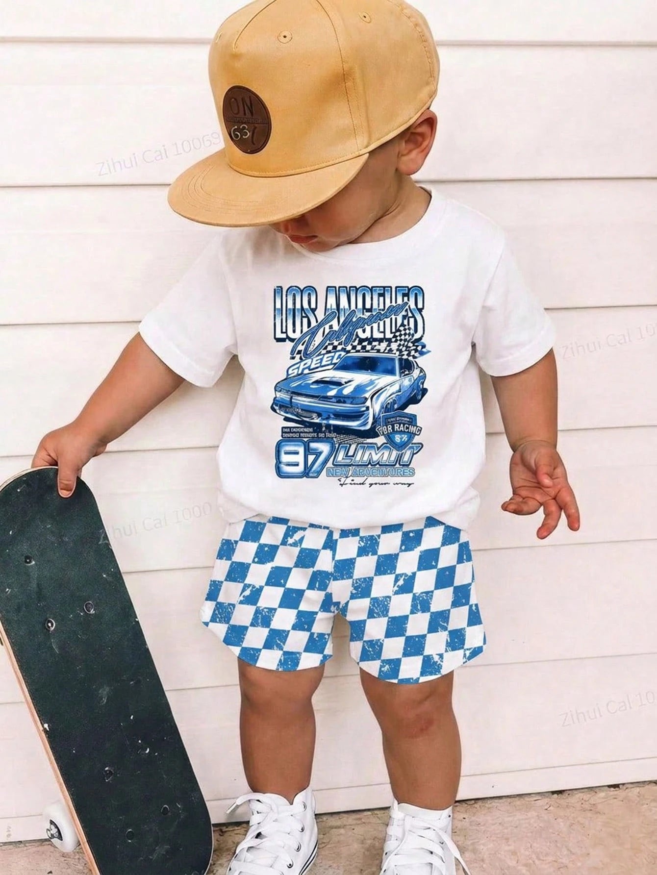 Baby Boy Casual T-Shirt Set Suitable For Summer, Classic Retro Racing Car Graphic Print, Cool Slogan Graphic Print, Classic Black And White Checkered Flag Print