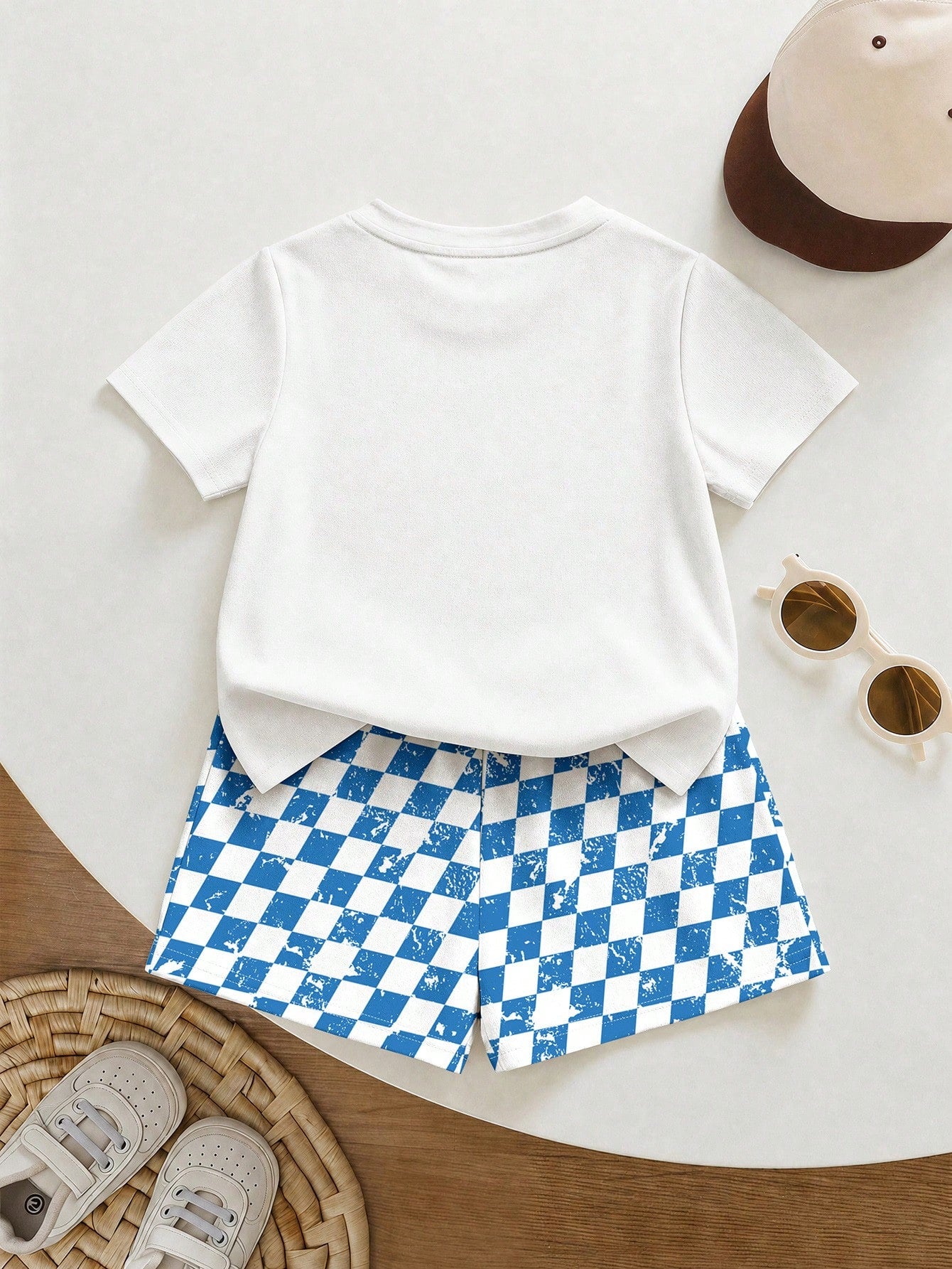 Baby Boy Casual T-Shirt Set Suitable For Summer, Classic Retro Racing Car Graphic Print, Cool Slogan Graphic Print, Classic Black And White Checkered Flag Print