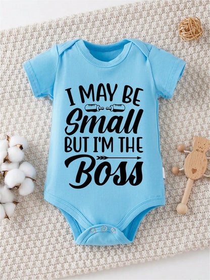 Baby Boy Clothes, Baby, I May Be Small But I'm The Boss, Fun Letter Print, Spring, Summer And Autumn Wear, 100% Cotton