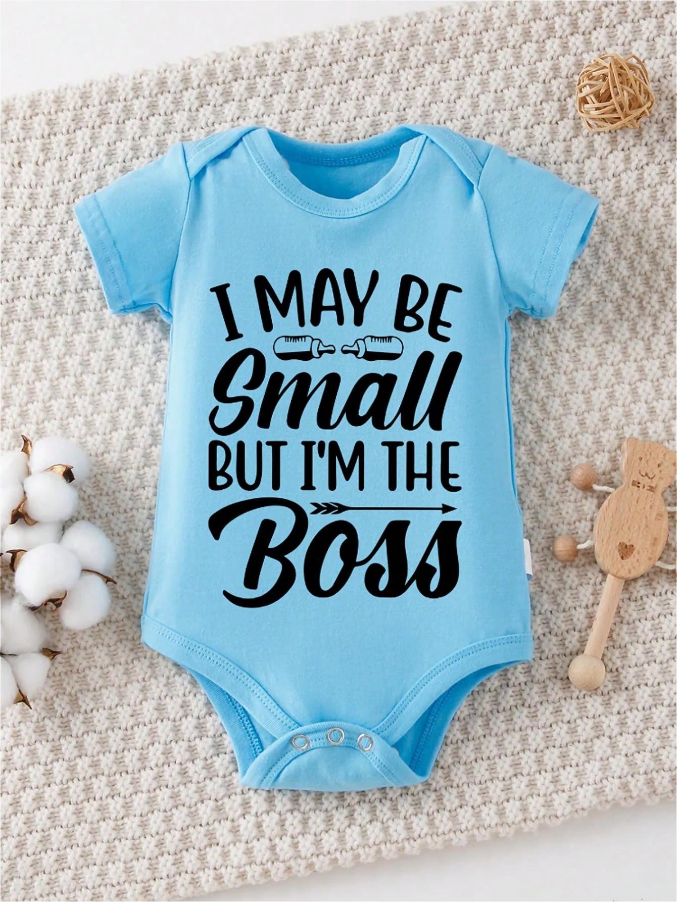 Baby Boy Clothes, Baby, I May Be Small But I'm The Boss, Fun Letter Print, Spring, Summer And Autumn Wear, 100% Cotton