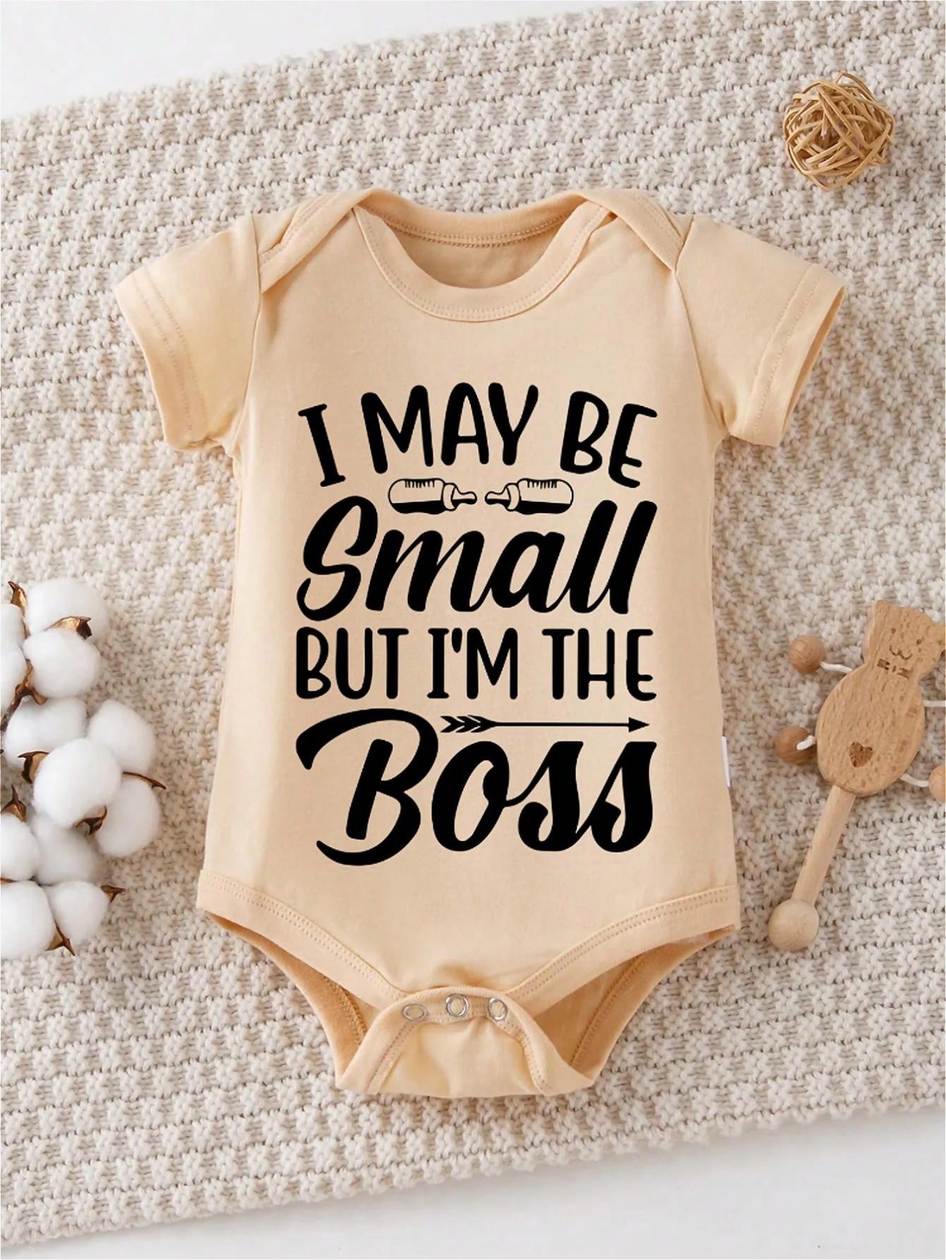 Baby Boy Clothes, Baby, I May Be Small But I'm The Boss, Fun Letter Print, Spring, Summer And Autumn Wear, 100% Cotton