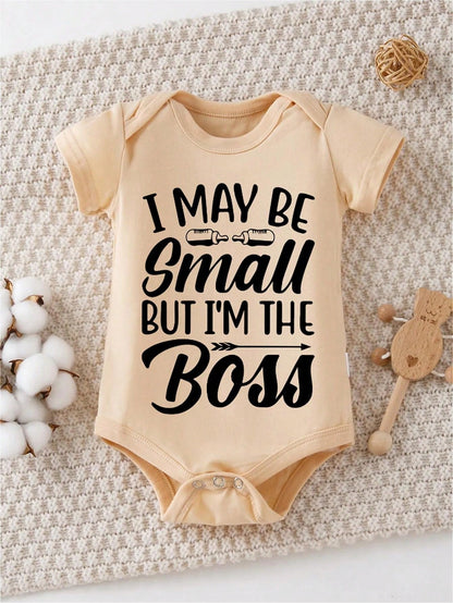 Baby Boy Clothes, Baby, I May Be Small But I'm The Boss, Fun Letter Print, Spring, Summer And Autumn Wear, 100% Cotton
