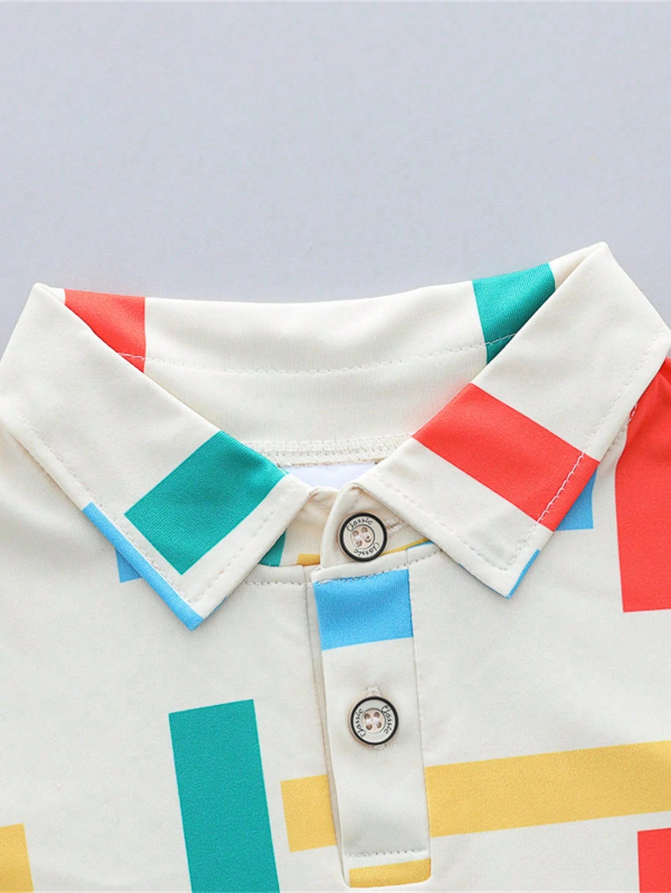 Baby Boy Colorful Stripe Collar Short Sleeve Shirt And Shorts Set, Summer