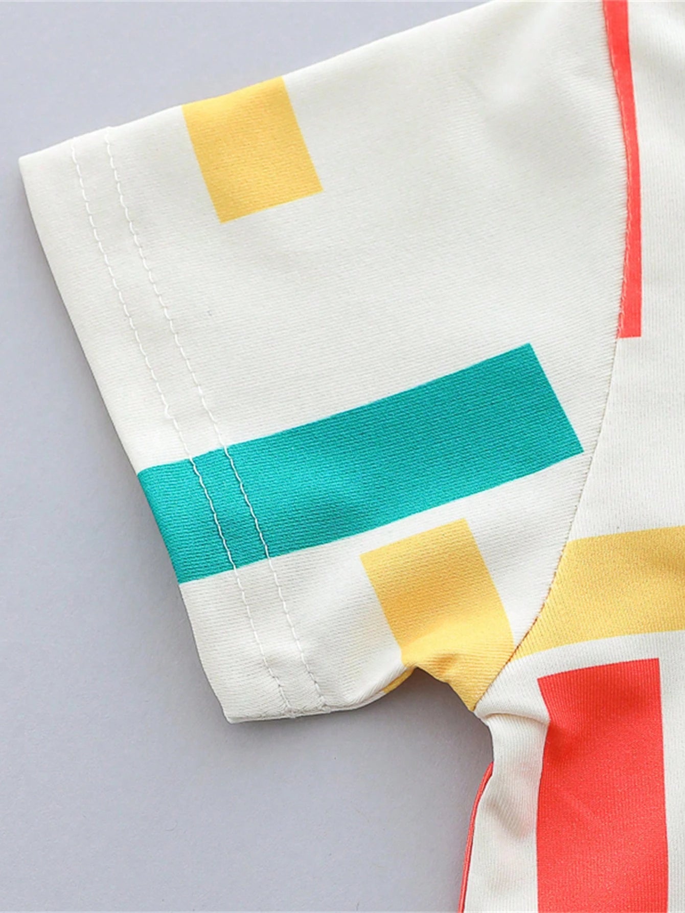 Baby Boy Colorful Stripe Collar Short Sleeve Shirt And Shorts Set, Summer