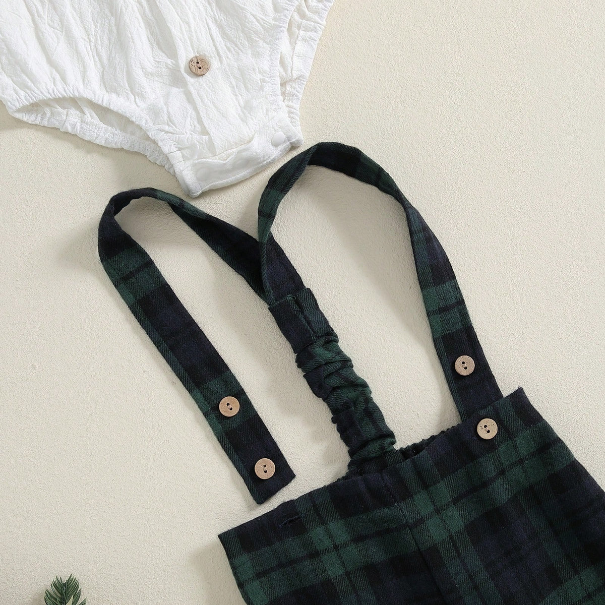 Baby Boy Gentleman Outfit Christmas Clothes Long Sleeve Lapel Neck Romper With Plaid Suspender Pants And Bow Tie 3 Pcs Set