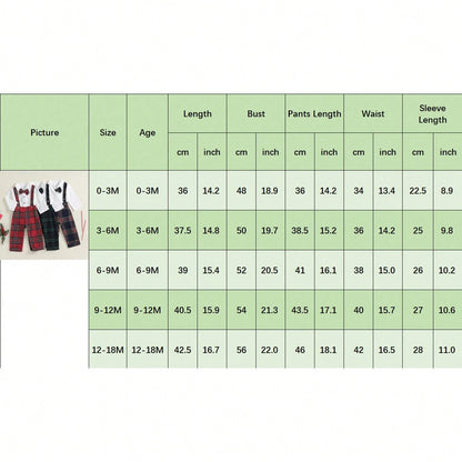 Baby Boy Gentleman Outfit Christmas Clothes Long Sleeve Lapel Neck Romper With Plaid Suspender Pants And Bow Tie 3 Pcs Set