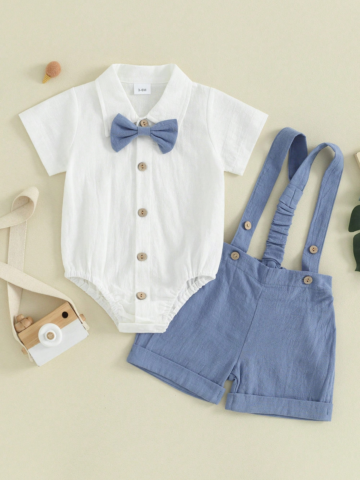Baby Boy Gentleman Outfit Christmas Clothes Long Sleeve Lapel Neck Romper With Plaid Suspender Pants And Bow Tie 3 Pcs Set