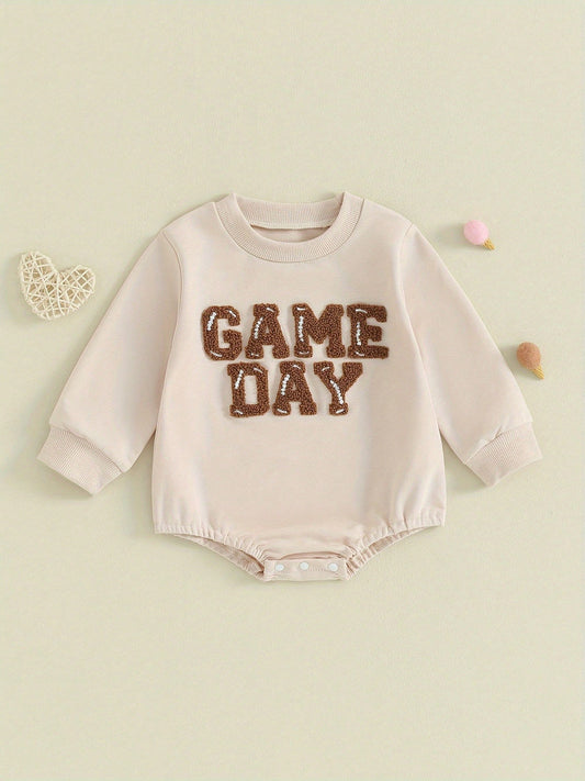 Baby Boy Girl Football Outfits GAME DAY Crewneck Sweatshirt Bubble Romper Oversized Long Sleeve Bodysuit