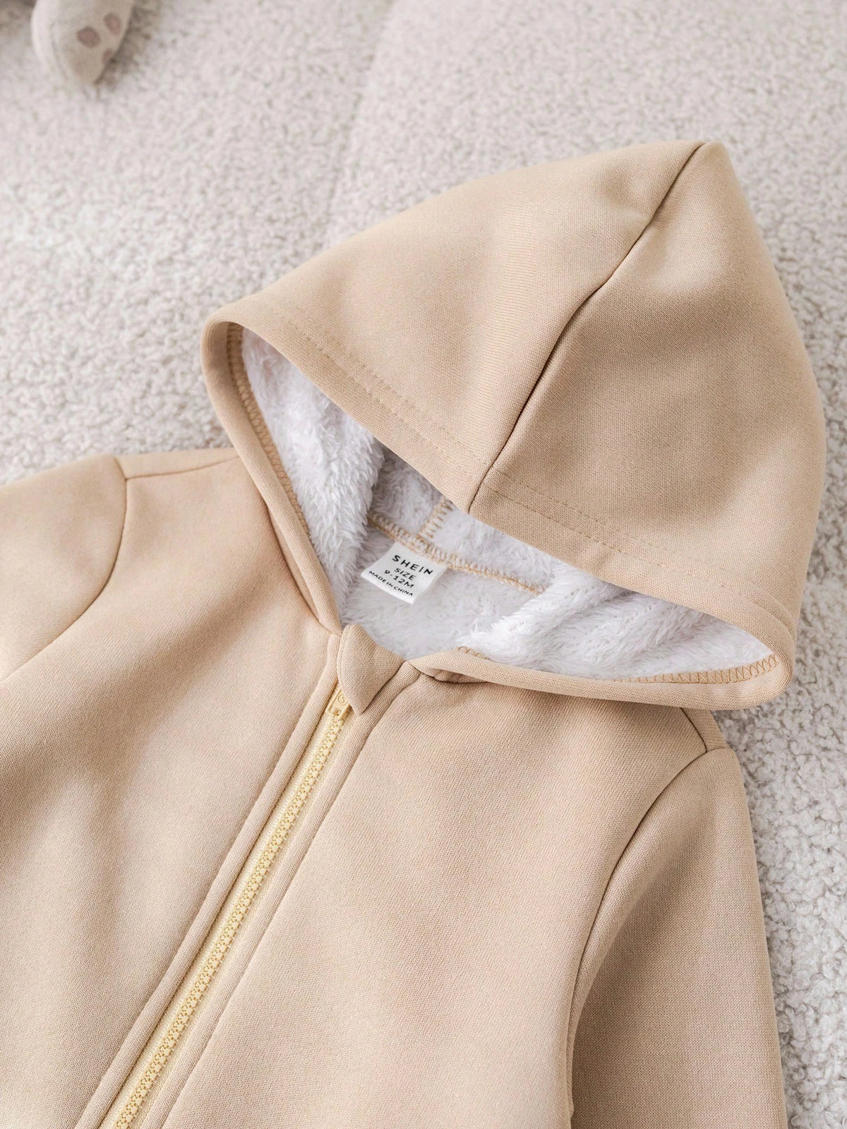 Baby Boy/Girl Khaki Brushed Thick Soft Knit Hooded Jumpsuit With Zipper, Versatile For Indoor & Outdoor Wear, Autumn/Winter