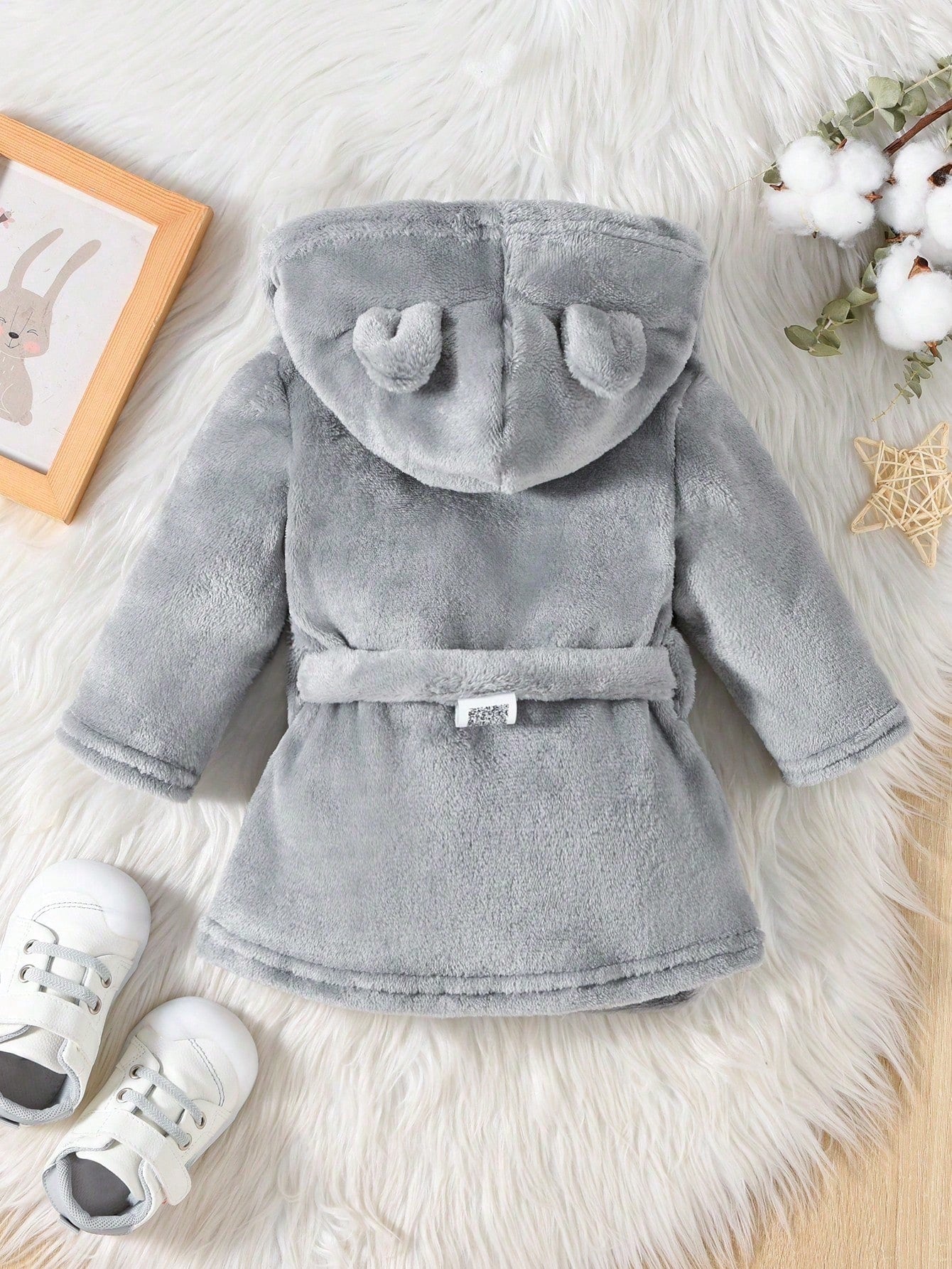 Baby Boy Simple Fashion Blue Long Sleeve Hooded Tie Waist Warm Bathrobe Sleepwear