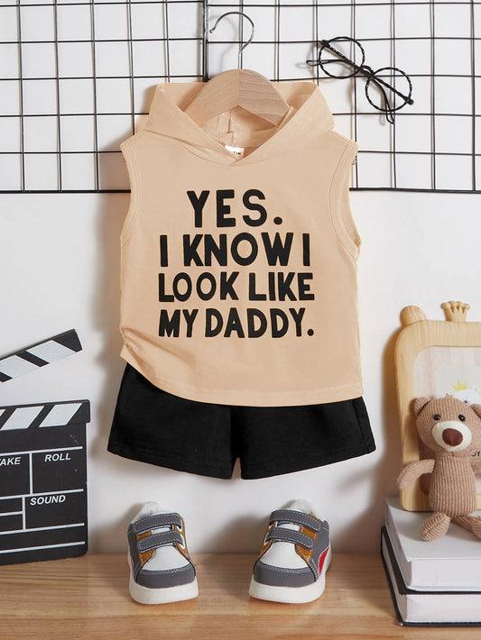 Baby Boy Slogan Graphic Hooded Tank Top & Shorts