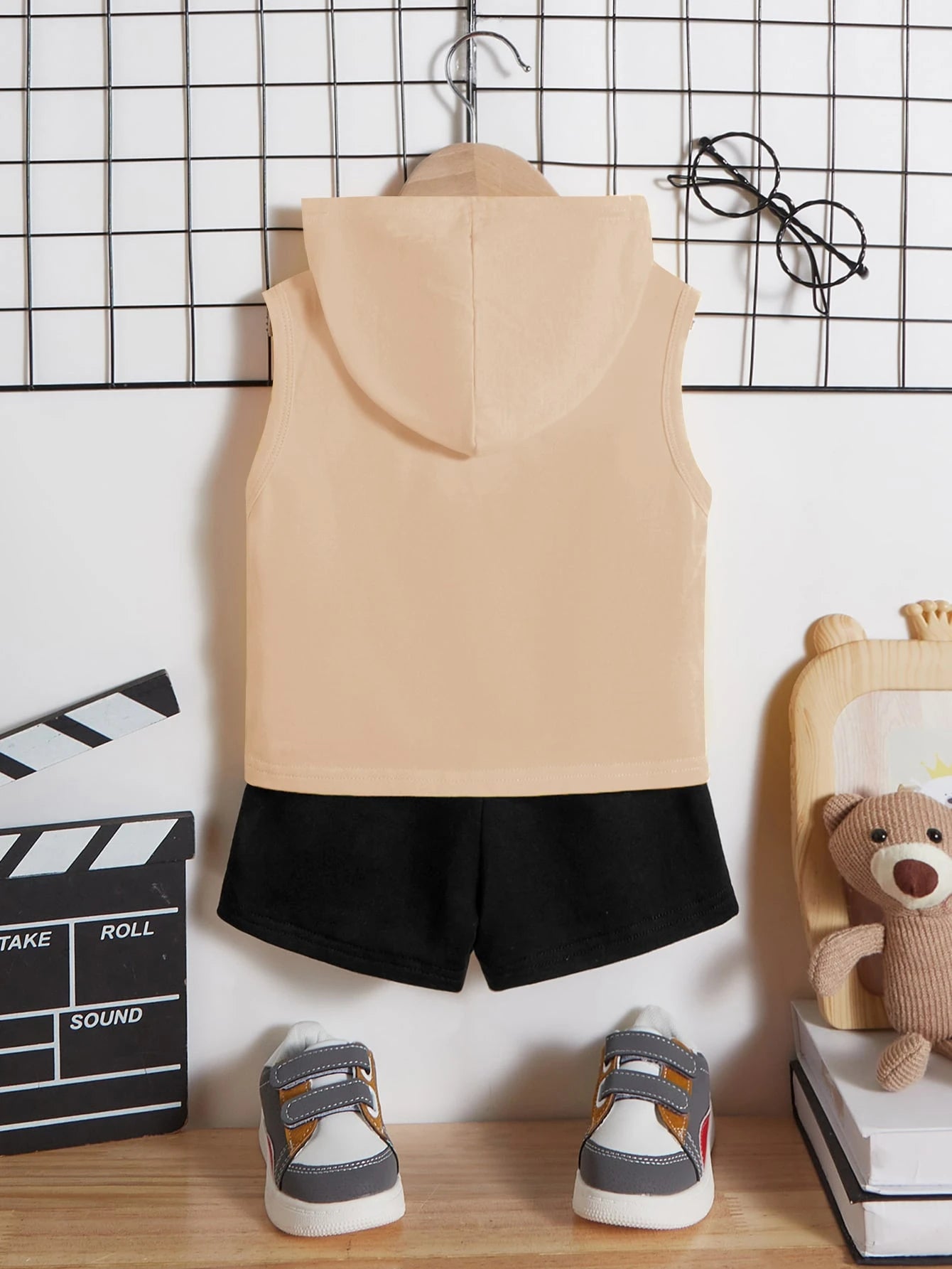 Baby Boy Slogan Graphic Hooded Tank Top & Shorts