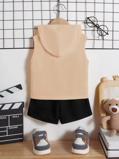 Baby Boy Slogan Graphic Hooded Tank Top & Shorts