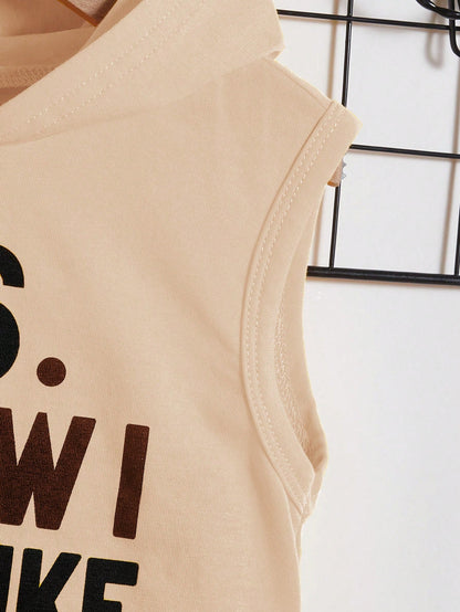 Baby Boy Slogan Graphic Hooded Tank Top & Shorts