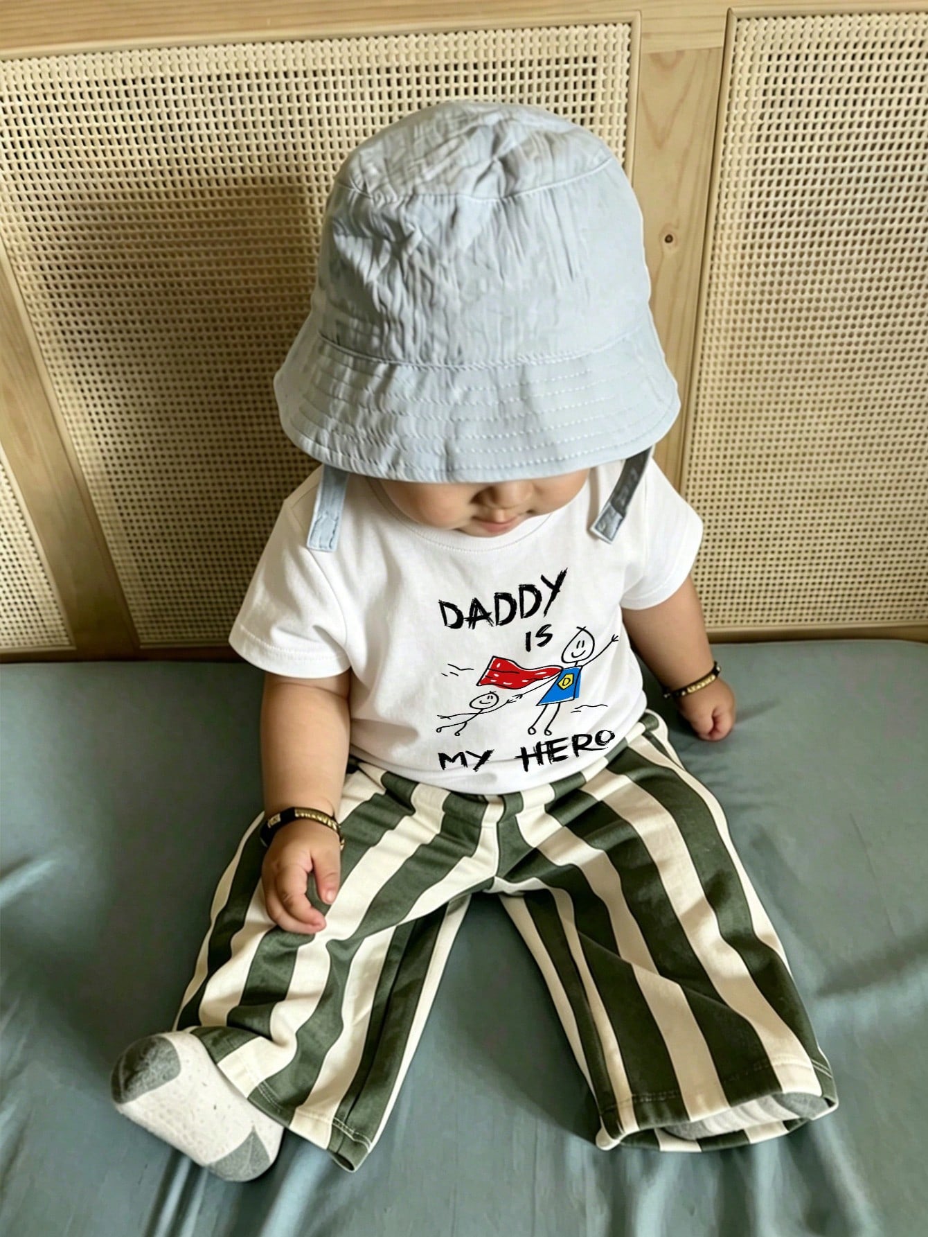 Baby Boy Summer Casual Short Sleeve T-Shirt, "Dad Is My Hero" Print Crew Neck T-Shirt, Suitable For Newborns And Toddlers