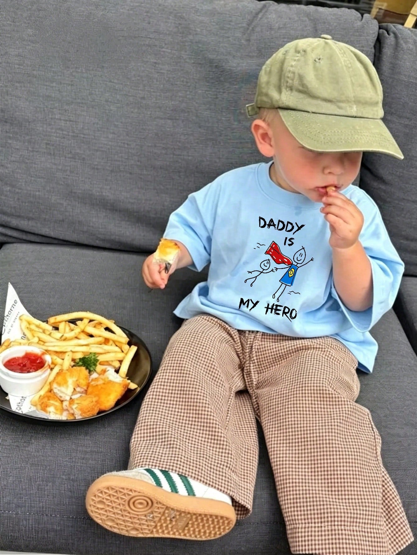 Baby Boy Summer Casual Short Sleeve T-Shirt, "Dad Is My Hero" Print Crew Neck T-Shirt, Suitable For Newborns And Toddlers