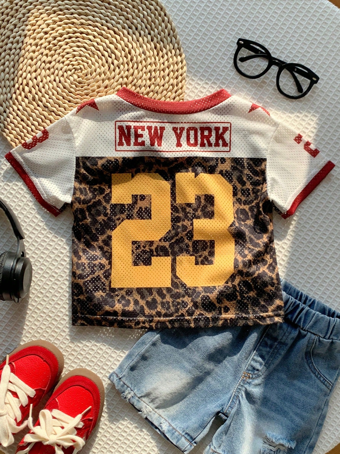 Baby Boy Unisex Spring/Summer Casual Cute Colorblock Leopard Print Short Sleeve T-Shirt Knit Top,Sports Style Jersey For Photoshoot