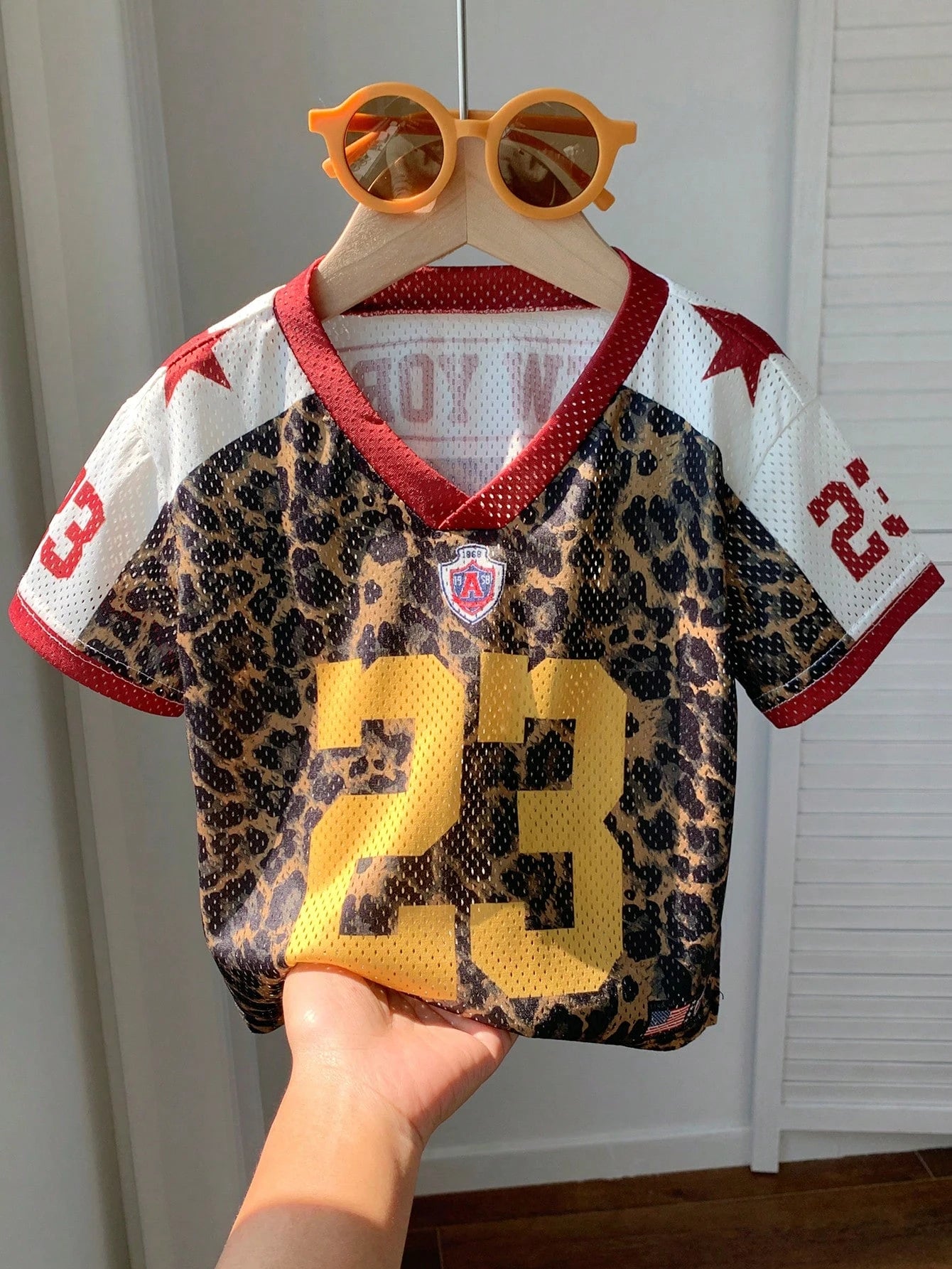 Baby Boy Unisex Spring/Summer Casual Cute Colorblock Leopard Print Short Sleeve T-Shirt Knit Top,Sports Style Jersey For Photoshoot