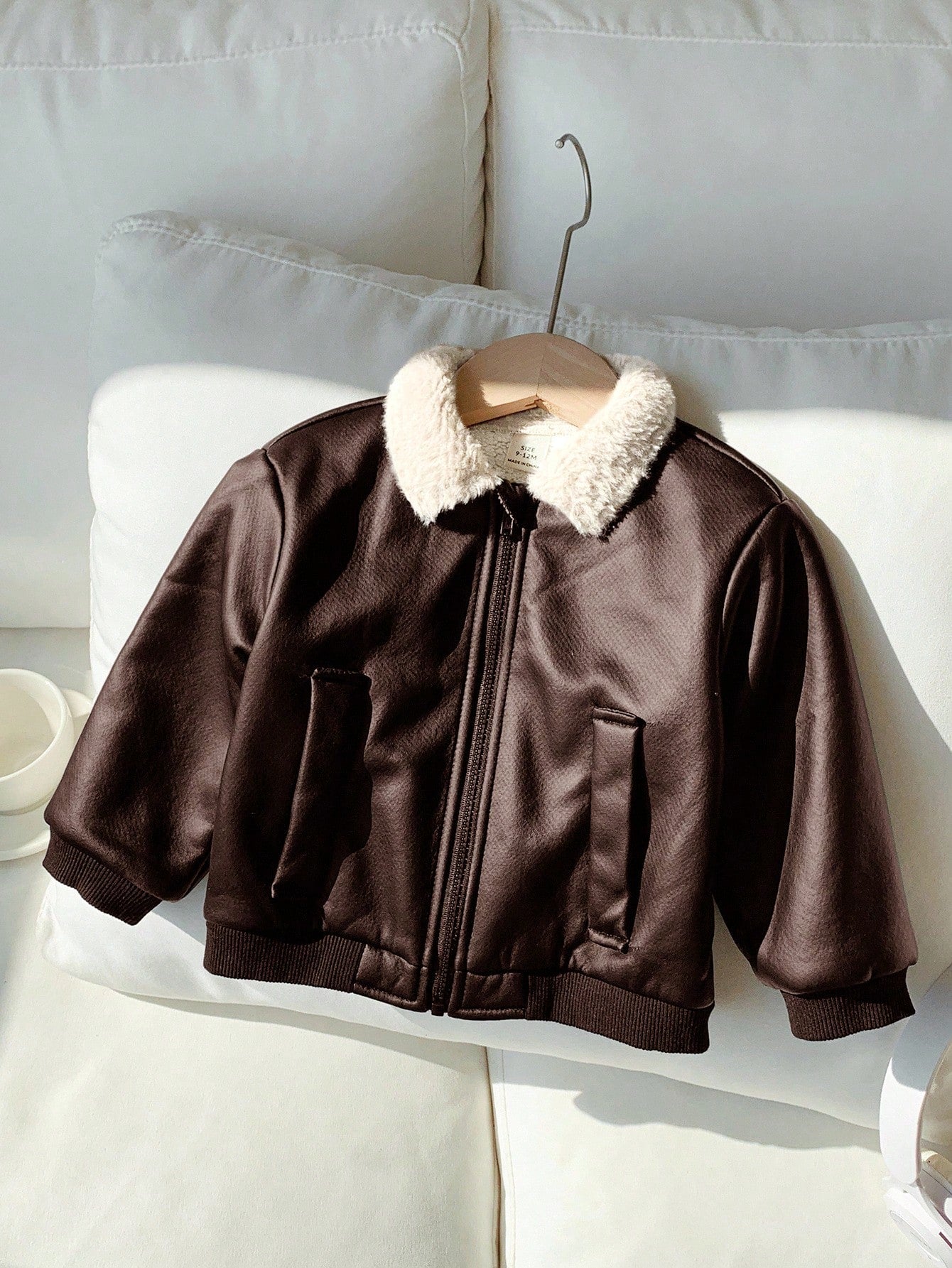 Baby Boys Casual Cute Street Style Black PU Leather Thermal Lined Long Sleeve Zip-Up Jacket, Baby Winter Clothes
