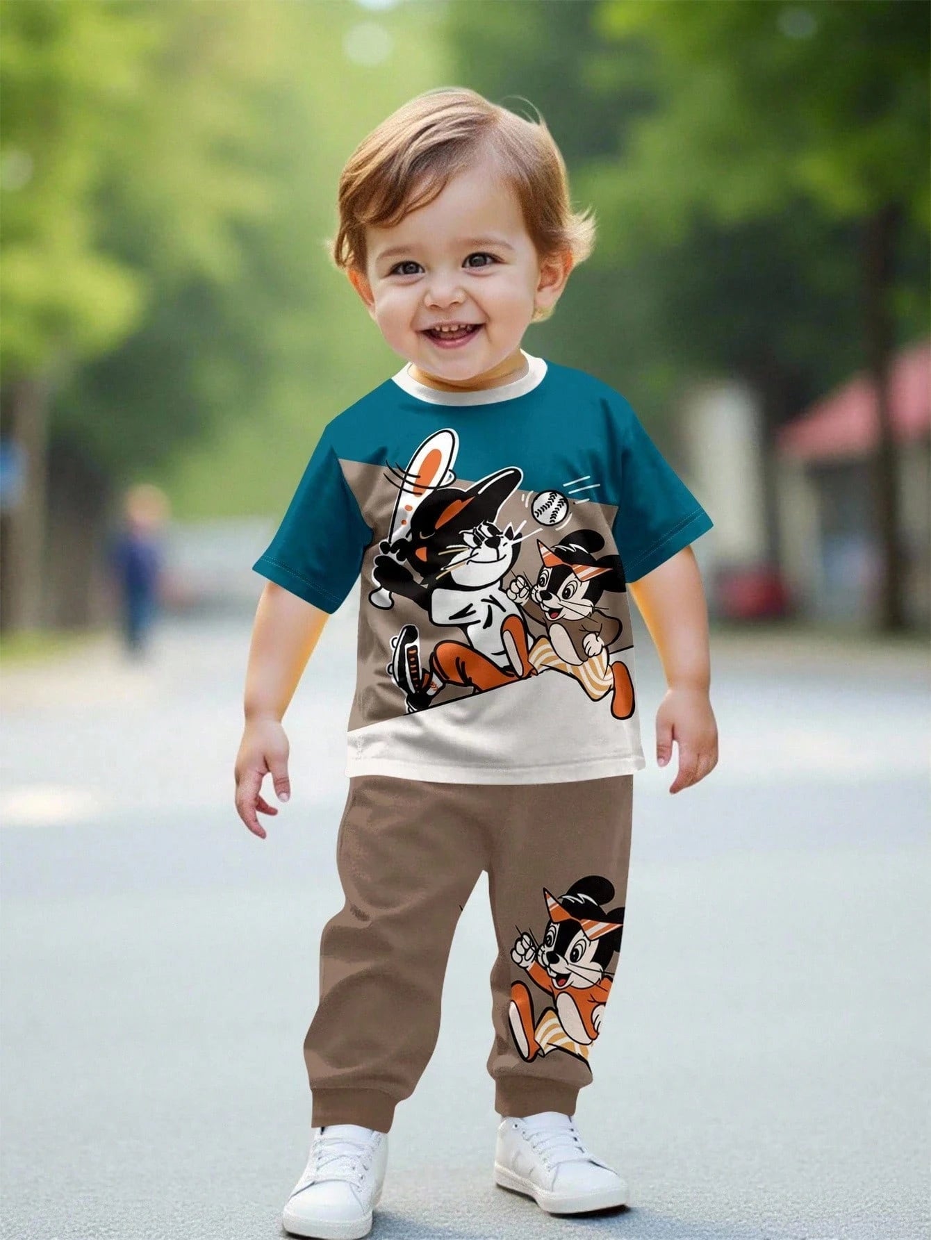 Baby Boys Casual Minimalist Round Neck Short Sleeve Top And Pants Set