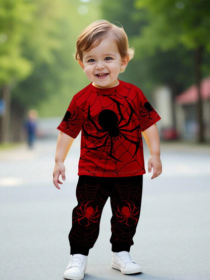 Baby Boys Casual Minimalist Round Neck Short Sleeve Top And Pants Set