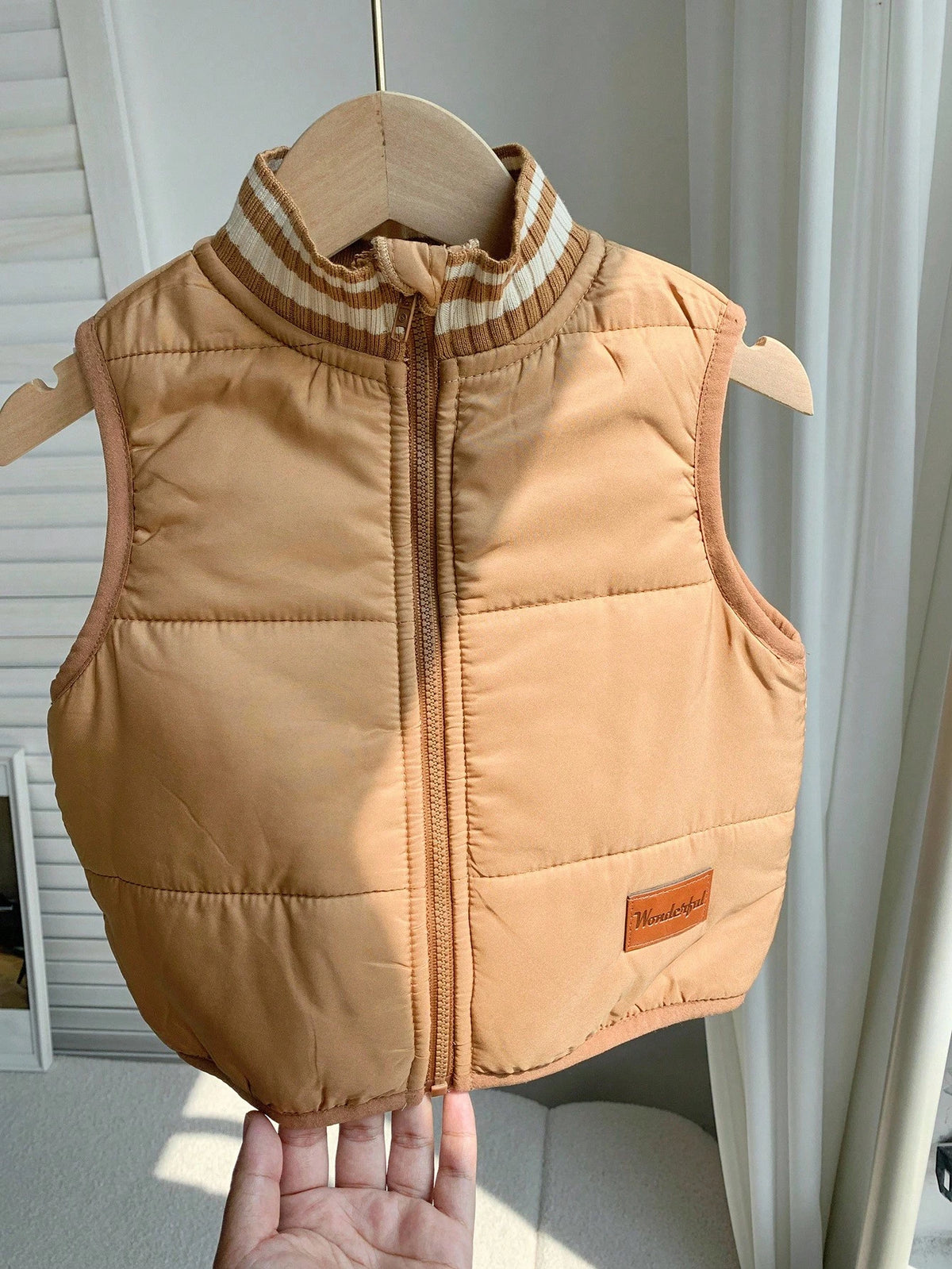 Baby Boys Thick Thermal Lined Khaki Zip Up Jacket Vest, Casual Versatile Autumn/Winter Fall