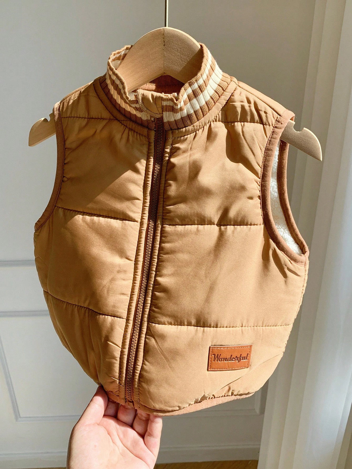 Baby Boys Thick Thermal Lined Khaki Zip Up Jacket Vest, Casual Versatile Autumn/Winter Fall