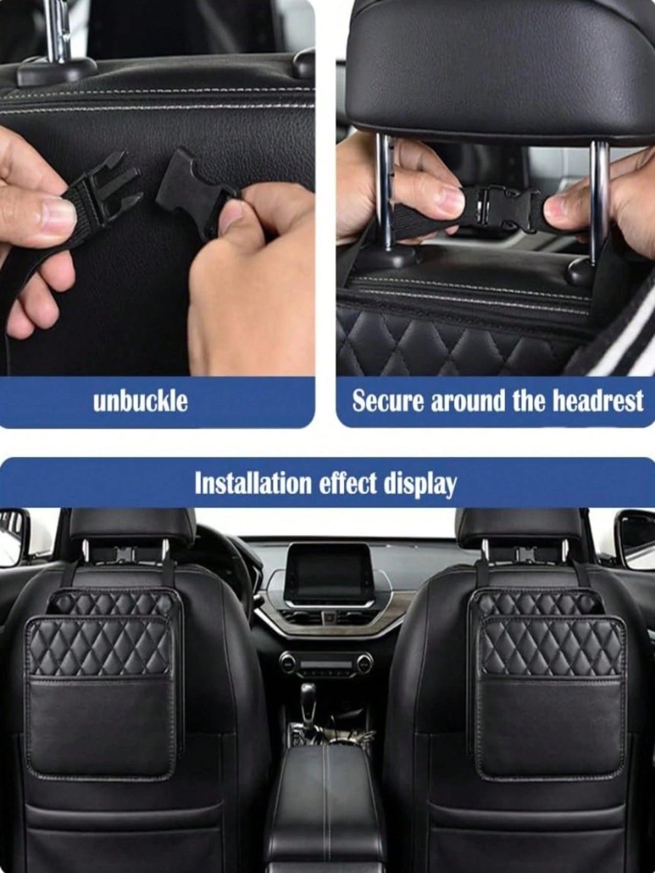 Baby Car Seat Back Hanging Storage Bag, Multi-Pocket PU Leather Stroller Back Hanging Organizer, Travel Diaper Bottle Tissue Storage Bag, Children's Travel Accessories