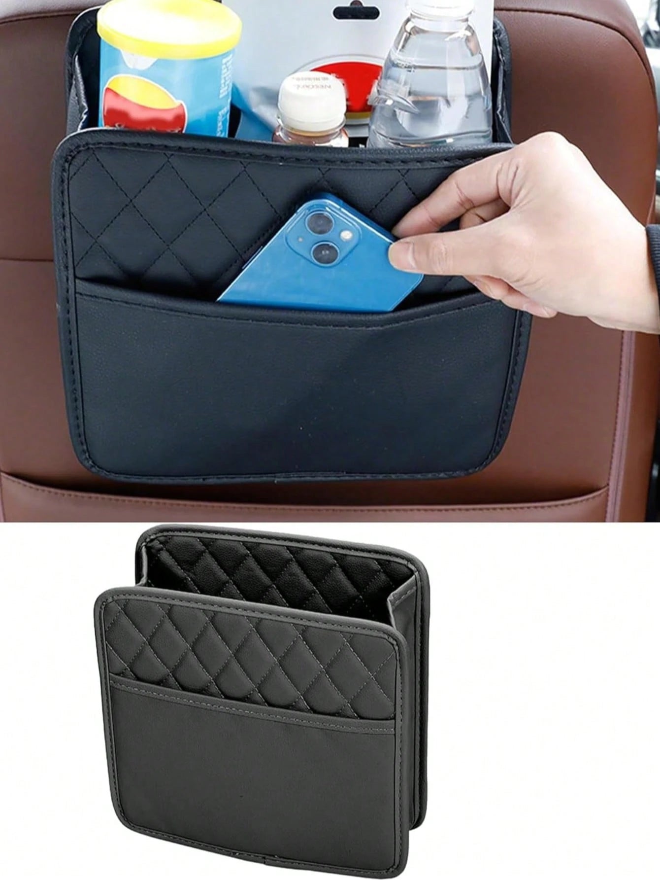 Baby Car Seat Back Hanging Storage Bag, Multi-Pocket PU Leather Stroller Back Hanging Organizer, Travel Diaper Bottle Tissue Storage Bag, Children's Travel Accessories