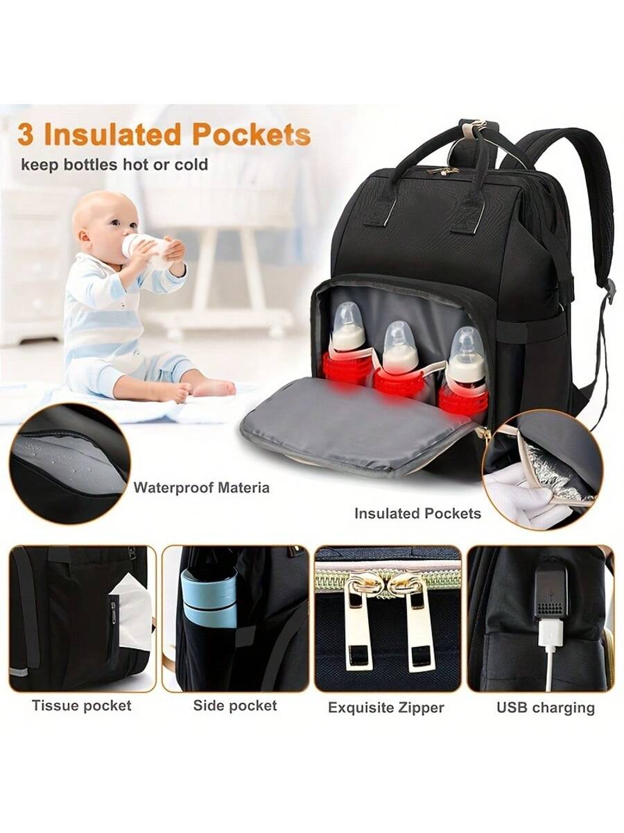 Baby Diaper Bag Backpack With Portable Changing Station, Waterproof Large Capacity Travel Bag With Changing Pad, Baby Stuff Organizer For Newborns