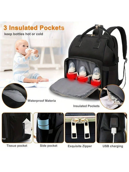Baby Diaper Bag Backpack With Portable Changing Station, Waterproof Large Capacity Travel Bag With Changing Pad, Baby Stuff Organizer For Newborns