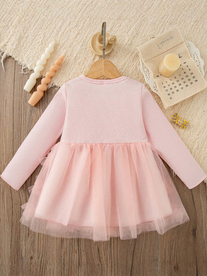 Baby Girl 3D Bow Decor Mesh Patchwork Fashion Holiday Dress
