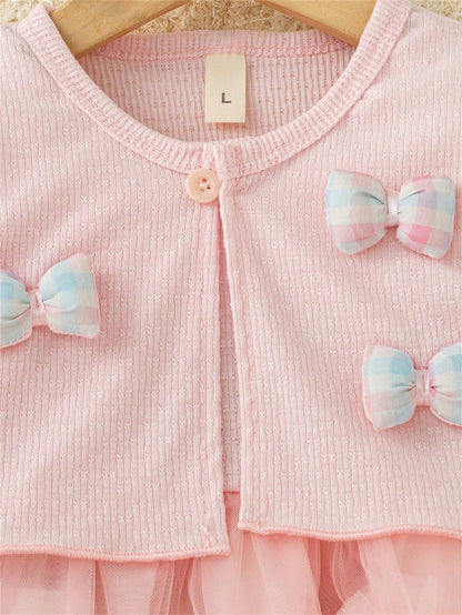 Baby Girl 3D Bow Decor Mesh Patchwork Fashion Holiday Dress
