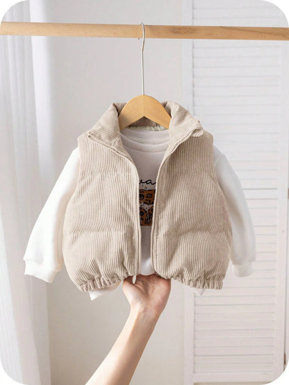 Baby Girl Autumn/Winter Cute Versatile Thermal Lined Sleeveless Jacket Vest Corduroy Zip Up Puffer Fall