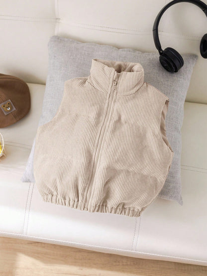 Baby Girl Autumn/Winter Cute Versatile Thermal Lined Sleeveless Jacket Vest Corduroy Zip Up Puffer Fall