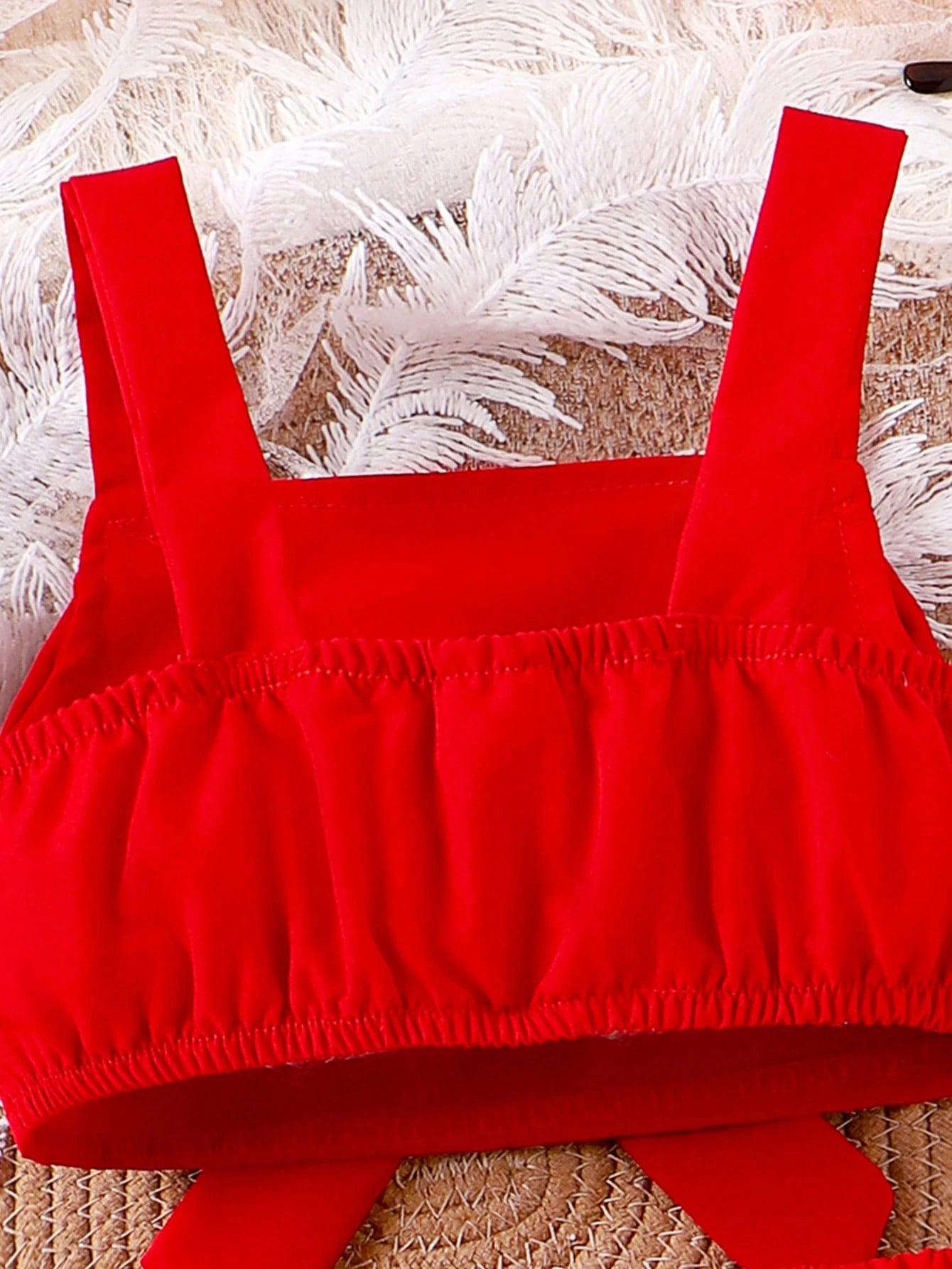 Baby Girl Bow Detail Decoration Short Strap Top And Red Shorts Set