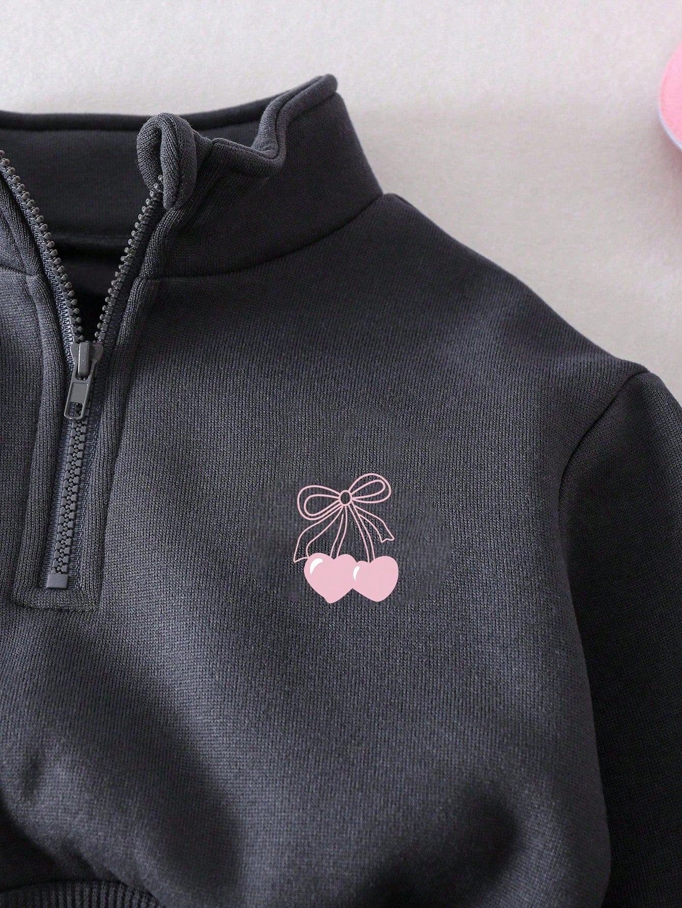 Baby Girl Cartoon Graphic Print Solid Color Sweatshirt And Pants Set, Minimalist Design, Comfortable For Spring, Autumn, Winter, 2-Piece Set